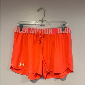 Neon‎ orange under armour logo shorts